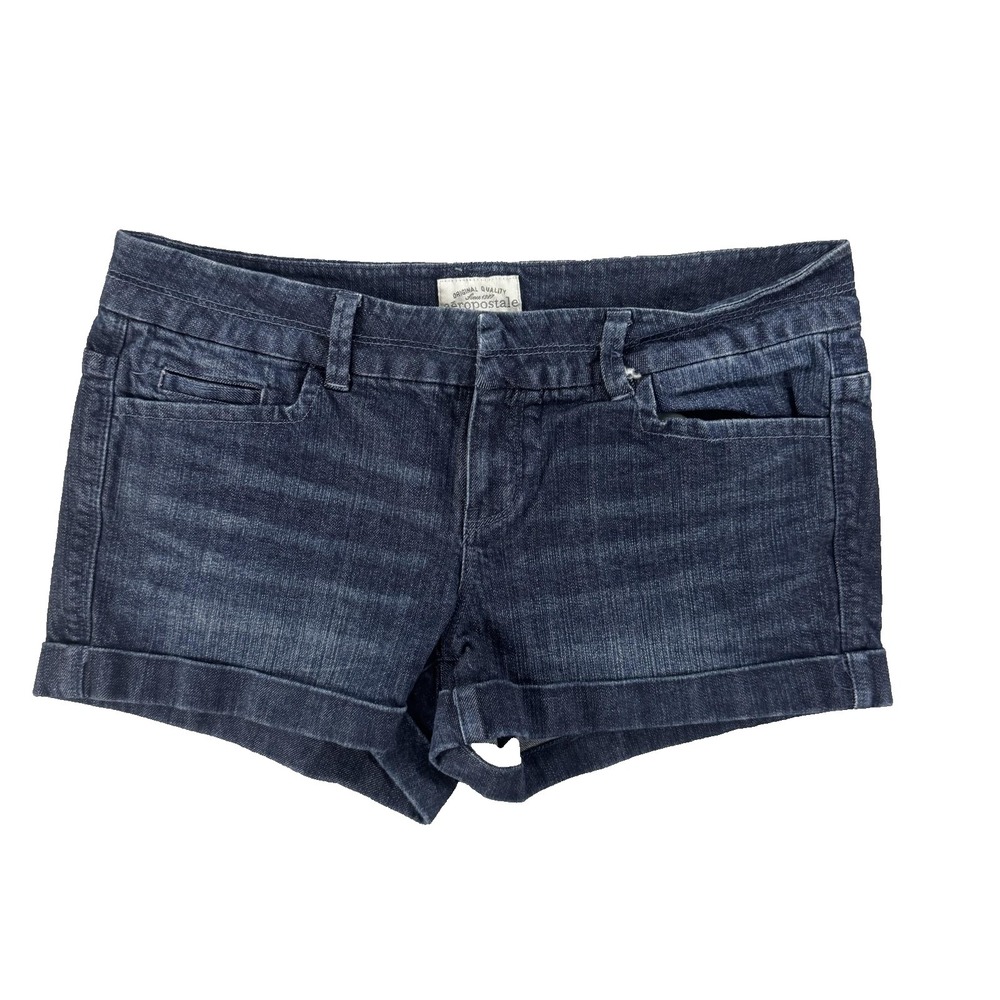 Y2K Aeropostale Chino Shorts Womens 9-10‎ Blue Dark Wash Denim Cuffed Casual